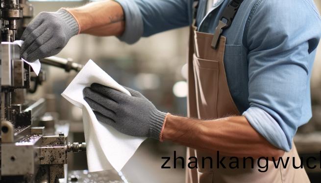 工人在車間(jian)用工業擦(ca)拭佈(bu)擦(ca)拭清(qing)潔設(she)備(bei)