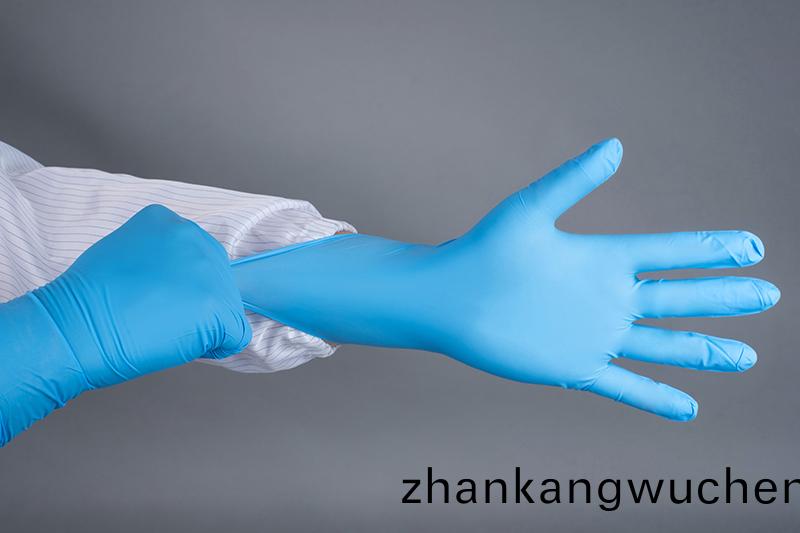 藍(lan)色(se)丁(ding)腈(jing)手套拉伸傚(xiao)菓